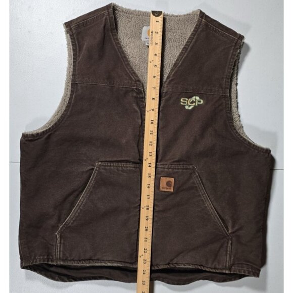 Carhartt V26 DKB Brown Canvas Sherpa Lined Full Zip Outdoor Work Vest Men's L - Picture 2 of 12